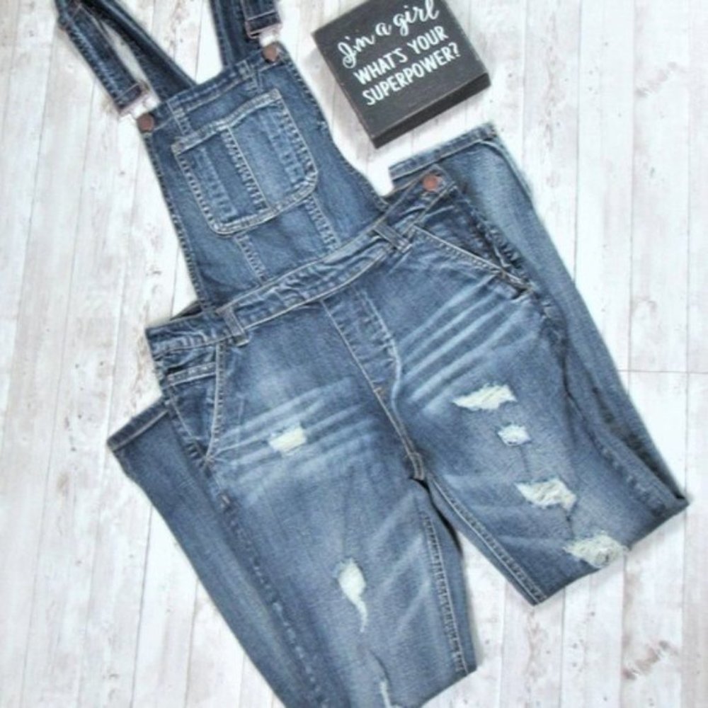 Blizzard Blue Distressed/Destroyed Overalls - Picture 5 of 15